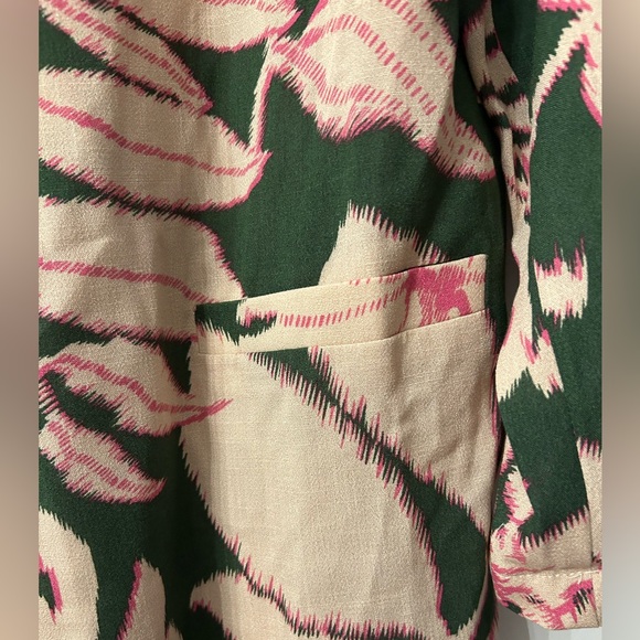 Scarlet Roos flower Blazer jacket with shoulder pads size 2. Tan, pink & green - Picture 10 of 10